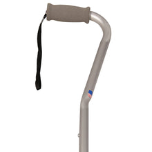 Load image into Gallery viewer, Close Up On Silver Frost Adjustable Offset Handle Cane with Soft Grip and Wrist Strap