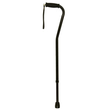 Load image into Gallery viewer, Black Satin Adjustable Offset Handle Cane with Soft Grip and Wrist Strap