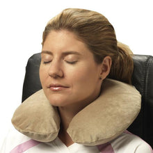 Load image into Gallery viewer, Tan Memory Foam Neck Cushion on Woman's Neck