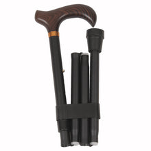 Load image into Gallery viewer, Folded Black Folding Adjustable Derby Handle Cane