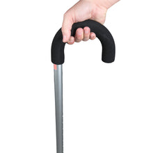 Load image into Gallery viewer, Close up on handle of Silver Frost Adjustable Cane with Large Round Crook Handle