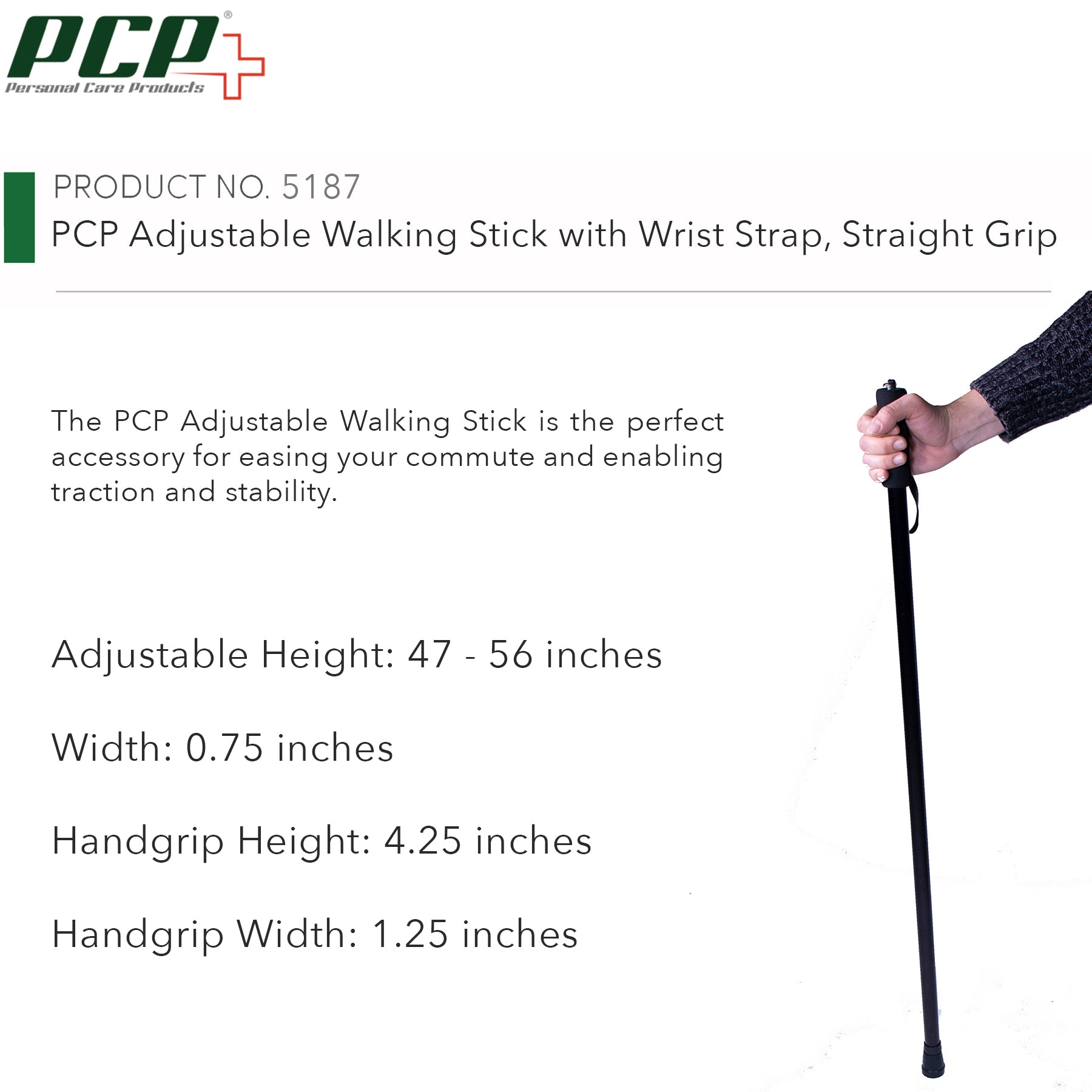 5187 / Ergonomic Walking Stick / Adjustable Height PCPMedical
