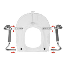Load image into Gallery viewer, Detachable Arms for Molded Raised Toilet Seat Beside Toilet Seat Pointing Where to Attach
