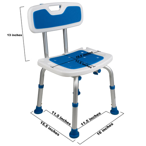 Padded Bath Safety Seat with Backrest With Dimensions