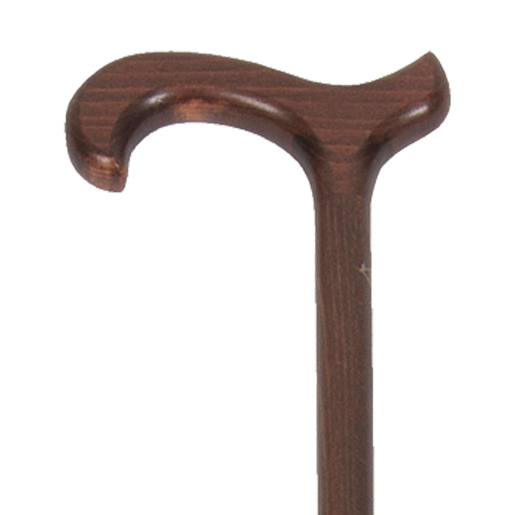 Close-up on Male Light Brown Wood Derby Handle Cane Handle