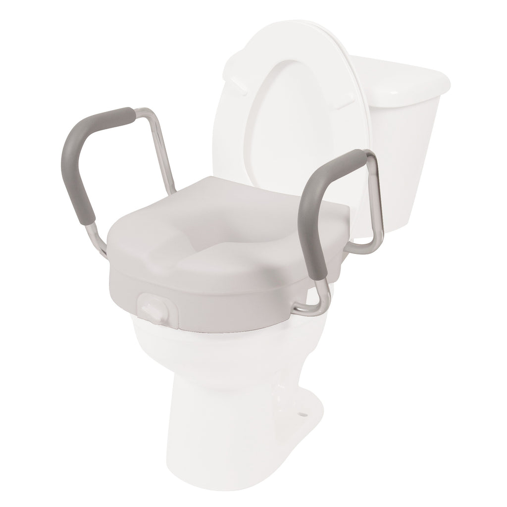 Molded Raised Toilet Seat with Removable Arms on Toilet