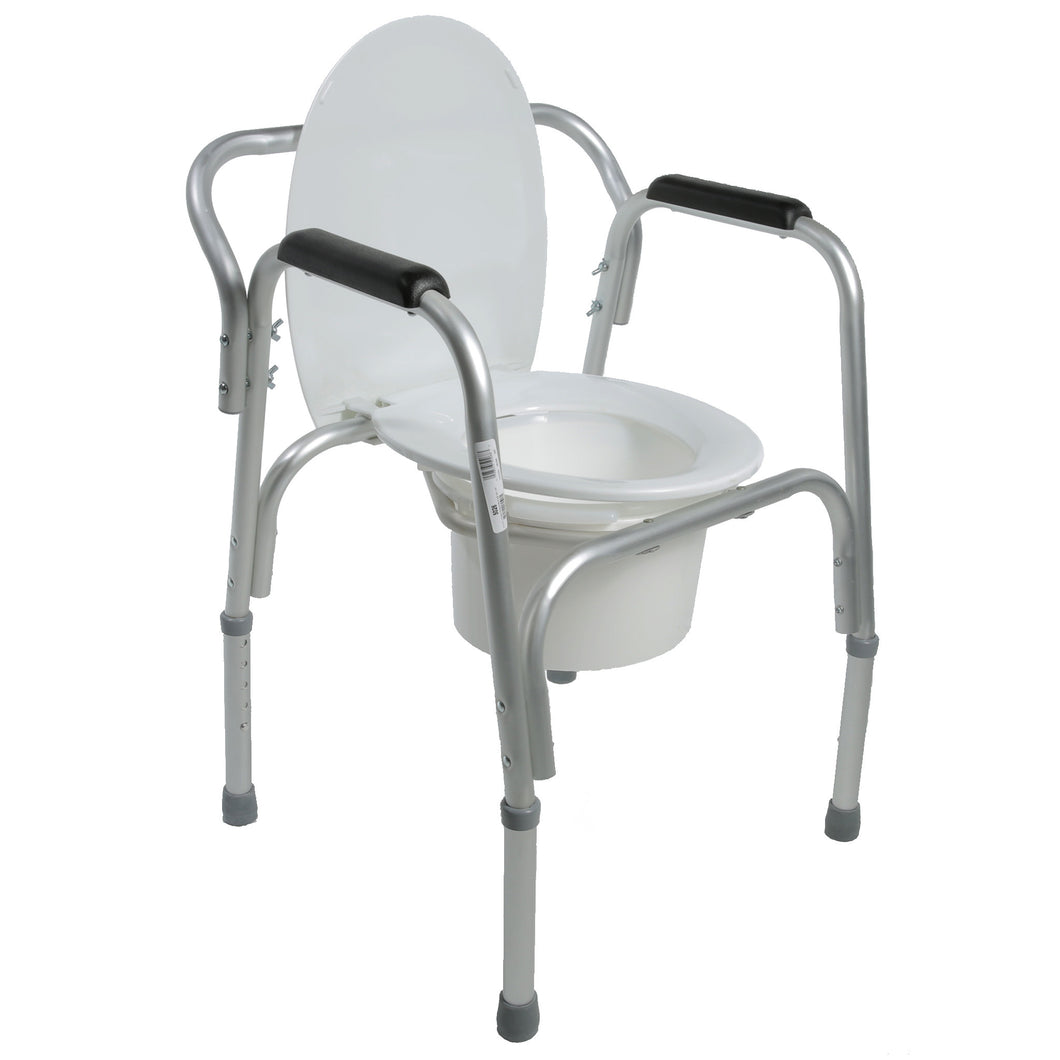 Open Lightweight Bedside Commode with Pail and Removable Backrest with Seat Down