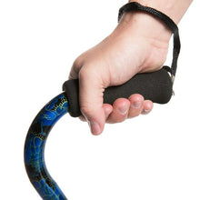 Load image into Gallery viewer, Close-up On Hand Clutching Adjustable Blue Peacock Pattern Offset Handle Cane Handle
