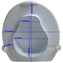 Load image into Gallery viewer, 4&quot; Molded Raised Toilet Seat with Lid and Measurements
