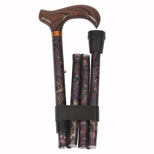 Folded Paisley Style Folding Adjustable Derby Handle Cane