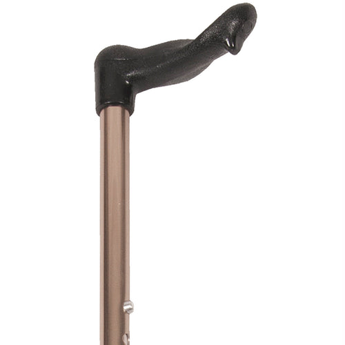 Close-up On Left Hand Bronze Adjustable Molded Palm Grip Handle Cane Handle