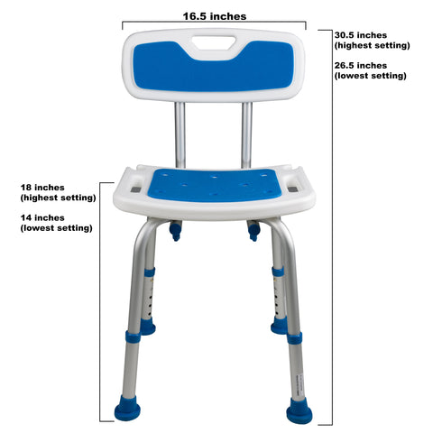 Front of Padded Bath Safety Seat with Backrest with Dimensions