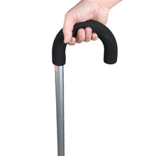 Load image into Gallery viewer,  Close up on handle of Silver Frost Adjustable Cane with Large Round Crook Handle
