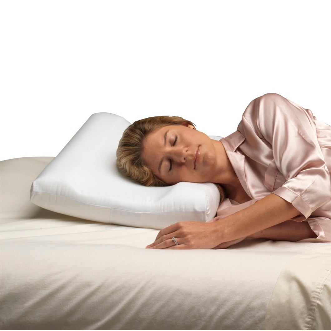 Woman Laying On Carved Foam Cervical Pillow